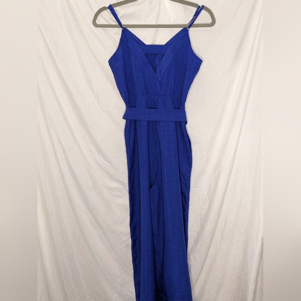 Flying Tomato Cobalt Blue Surplice Wide Leg Belted Jumpsuit, XS - Picture 2 of 10